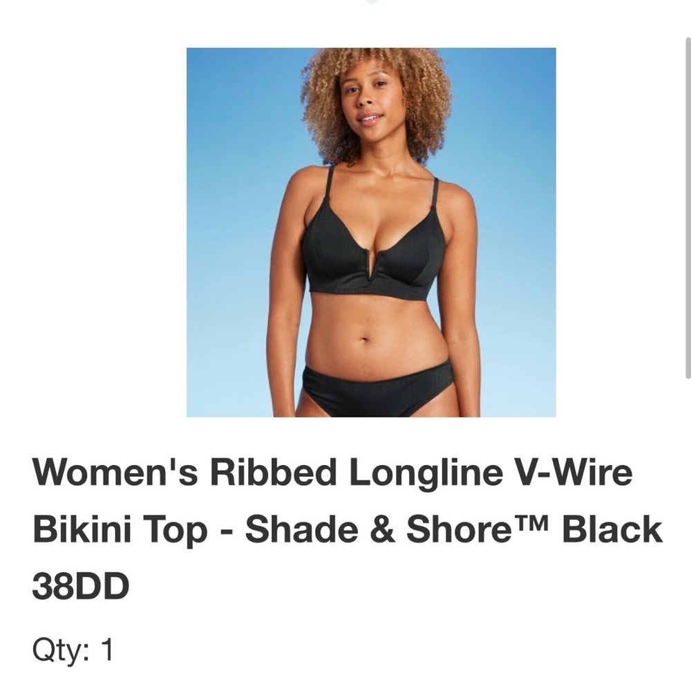 Shade & Shore Black V-Wire Ribbed Bikini Top